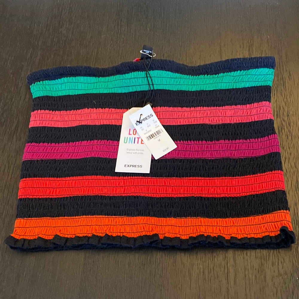 NWT Express tube top.Size Medium color.Black with red, orange, green & purple